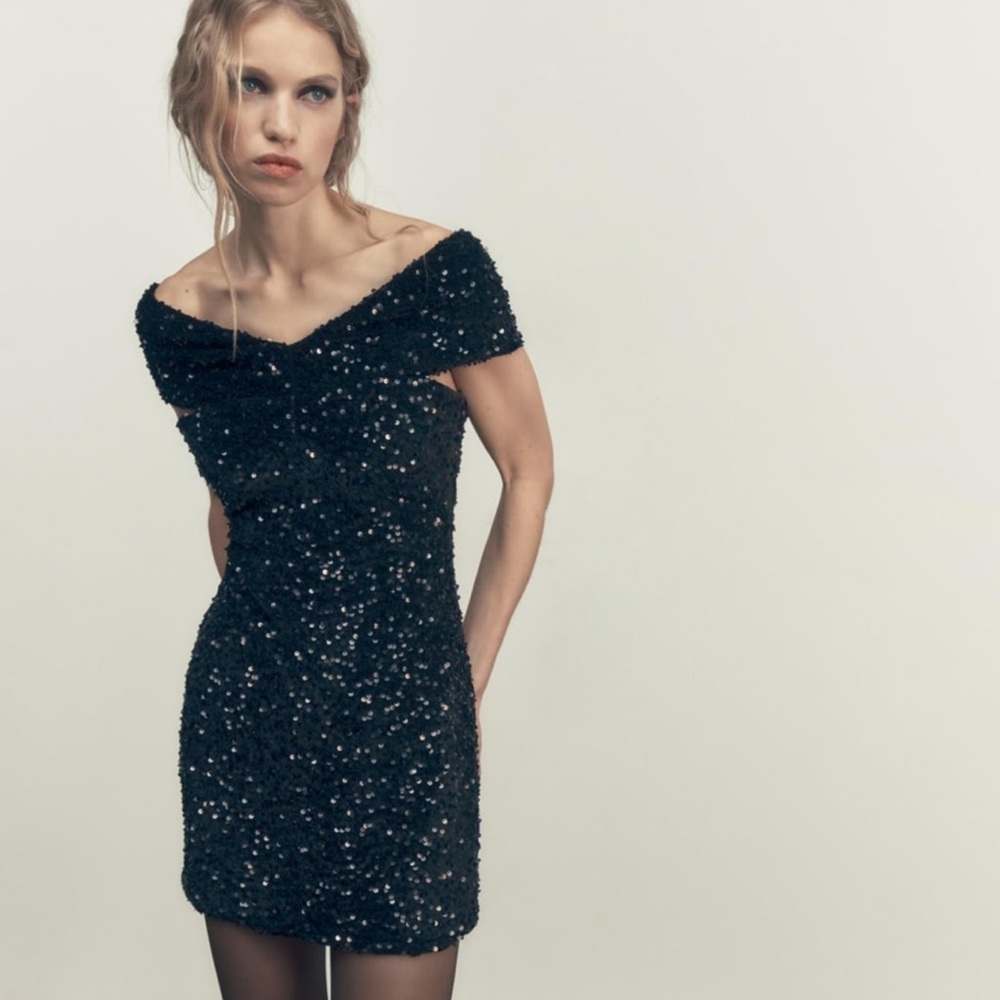 NWT Zara Sequined Black Velvet Dress